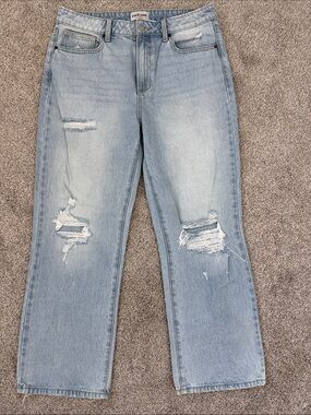 Sneak Peek Light Blue Distressed Straight-Leg Jeans